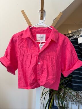 Frame Denim Hot Pink Cropped Button-Down Shirt